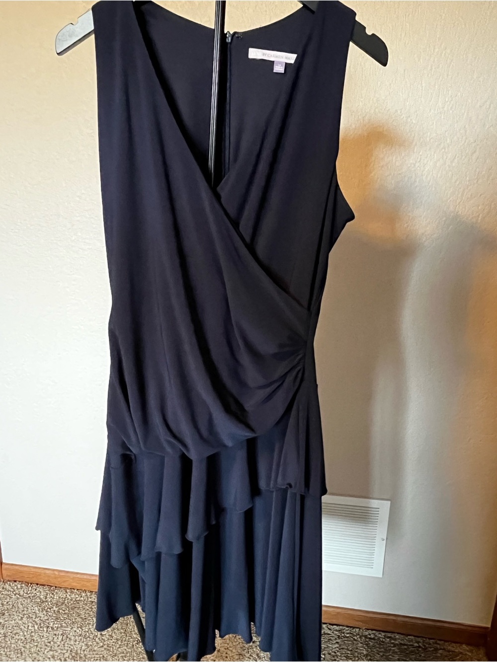 Luxe by Carmen Marc Valvo Navy Draped Cocktail/ Bridesmaids Dress Size 14